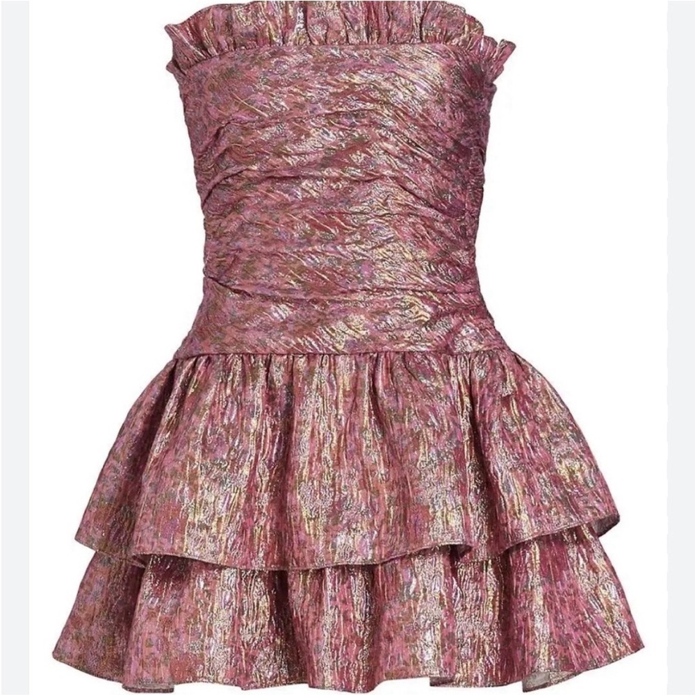LoveShackFancy Acelin Metallic Mini Dress Size 4 - Picture 4 of 10